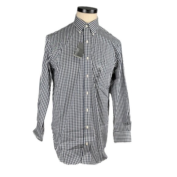 Kenneth Cole Reaction Mens Button-Up Black & White Checkered Non-Iron Shirt M - Picture 1 of 12